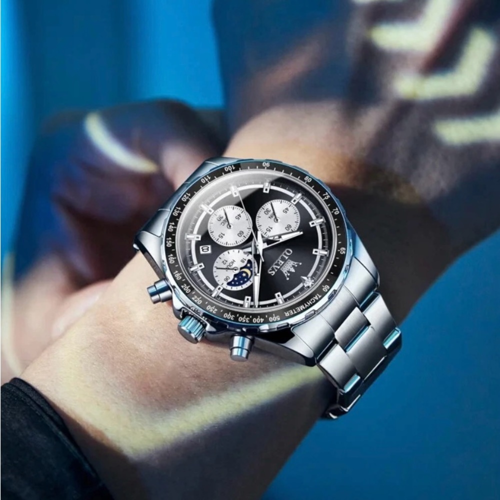 NWT NIB OLEVS Silver Chronograph Quartz Watch